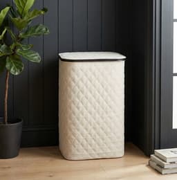 MAZAZU Wasmand met Deksel - 100 Liter - Uitneembare Binnenzak - Bamboe Frame - Crème Wit - Opvouwbare Wasbox - 44x33x69 cm — thumbnail 3
