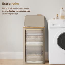 ACAZA Wasmand Met Deksel - 90 L - Bamboe - 42 x 32 x 70,5 cm - Zand — thumbnail 3