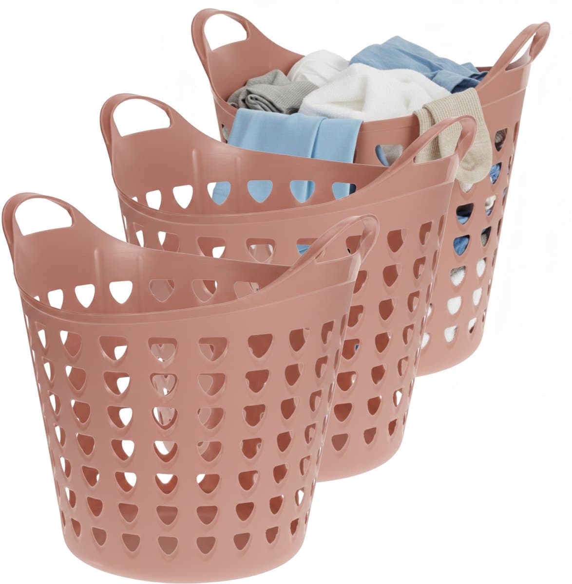 Excellent Houseware Flexibele wasmand - 3x - oud roze - 26 liter - kunststof - 40 x 41 cm — afbeelding 1
