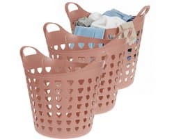 Excellent Houseware Flexibele wasmand - 3x - oud roze - 26 liter - kunststof - 40 x 41 cm