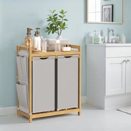 SONGMICS - Wasmand - 2 Vakken - Bamboe - 100 L - Wassorteerder - Met Legplank - Kleine Zijvakken - 2 x 50 L — thumbnail 3