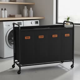 SONGMICS - Wasmand - Wasmand met 4 Vakken - 200L Waswagen op Wielen - Voor Badkamer Slaapkamer Wasruimte — thumbnail 3