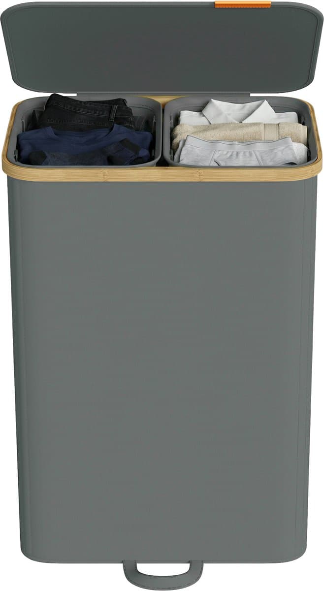 SONGMICS - Wasmand - Wasmand met Deksel - Uitneembare Waszak - 2 Vakken - 150 Liter Capaciteit — afbeelding 1