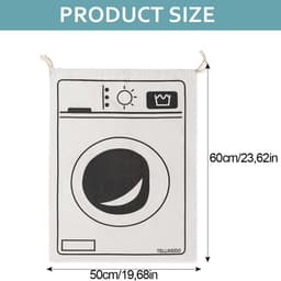 Waszak - Met Wasmachine Print - 50 x 60 cm - Grote waszak - Wasgoed Opbergtas met Trekkoord - Badkamer Was Zak - Laundry Bag - Reiswaszak - Waszakken voor wasgoed - Opbergtas - Waszakken - Wit/Zwart — thumbnail 5