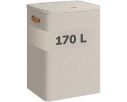 ACAZA Wasmand Met Deksel - 2 Vakken - 170 L - 56 x 40 x 75 cm - Beige — afbeelding 1
