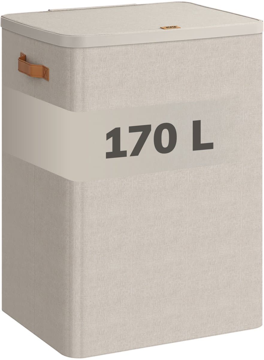 ACAZA Wasmand Met Deksel - 2 Vakken - 170 L - 56 x 40 x 75 cm - Beige — afbeelding 1