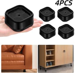 4 stuks-Meubelverhogers - voetsteunen voor wasmachines - meubelverhogers - schokabsorberende pads - vochtbestendige pads - geschikt voor bureaus, banken en wasmachines - zwart - 7 x 3,5 cm - binnendiameter 5 cm — thumbnail 1