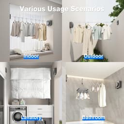 Intrekbare waslijn binnen - zware kleding drogen waslijn - wandmontage roestvrijstalen lijn - grijs - 151 voet washing line — thumbnail 5