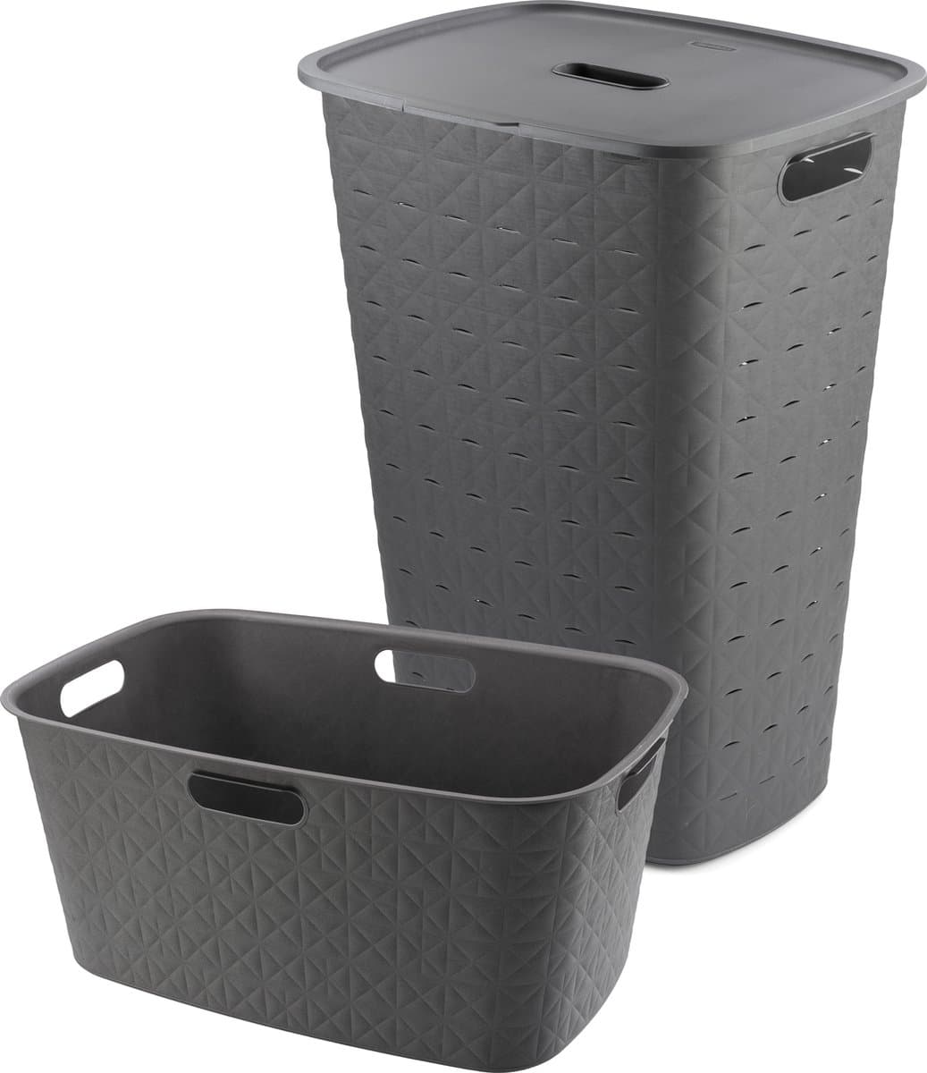 Curver Softex Wasmand met Deksel 56L + Wasmand 45L - Antraciet — afbeelding 1