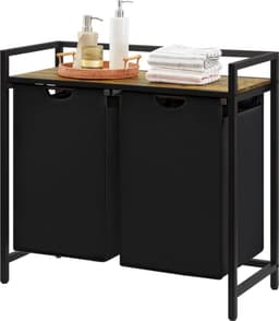 Stellar Wasmand - 2 Secties - 95L Inhoud - Uittrekbare Zakken - Met Opslagplank - 76x33,5x72 cm - Zwart — thumbnail 1