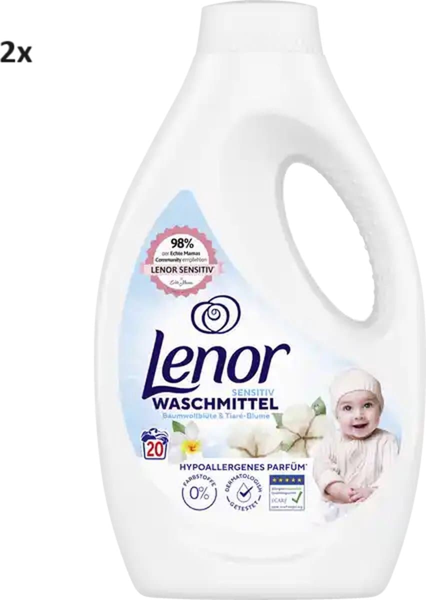 2 x Lenor Vloeibaar Wasmiddel - Sensitive Katoenbloesem - 2 x 20 Wasbeurten — afbeelding 1