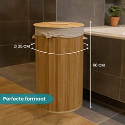 DRESTA Wasmand Kai 57L – Wasmand met Deksel – Wasbare katoenen Waszak – Wasmanden - Opbergmand – Bamboe Wasmand – Handvaten – Opvouwbaar - Natuurlijk Bruin — thumbnail 2