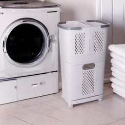 Wasmand 3 Vakken - Wit - Wasmand met Wieltjes - Wassorteerder met Drie Vakken - Kunststof Wasmand — thumbnail 4