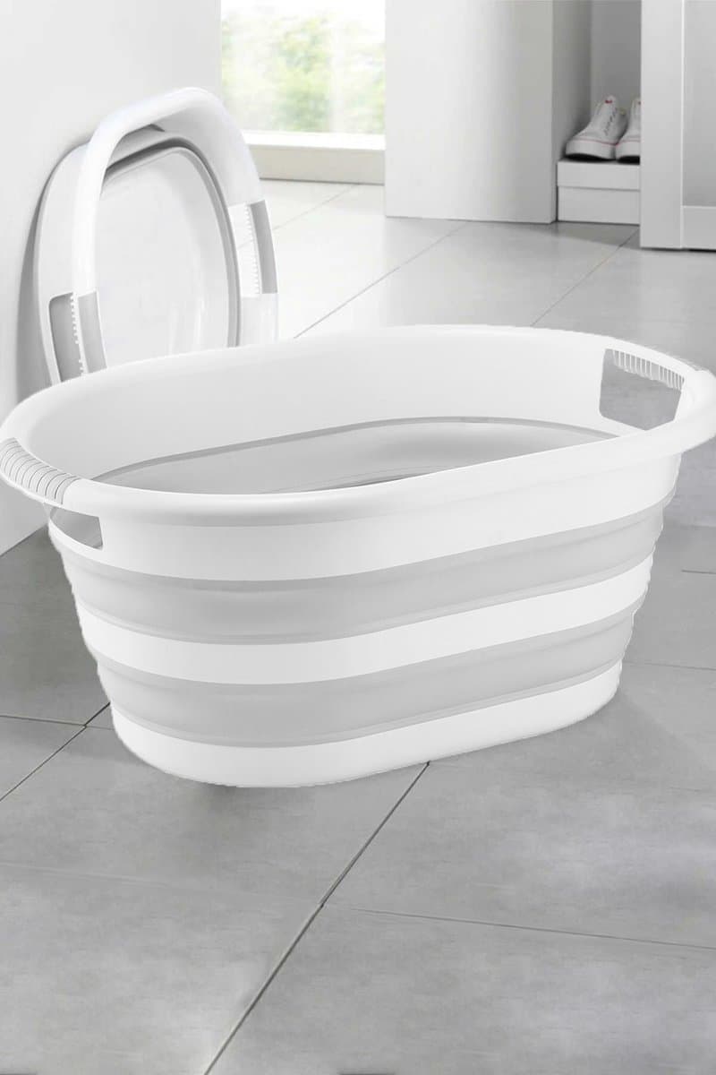 Asir Inklapbare Wasmand - 63x45x27 cm (LxBxH) - Wit-Grijs - 50 liter - 100% kunststof — afbeelding 1