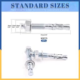 Wigankers 3/8" x 3" Verzinkt Heavy Duty Bevestiging voor Beton - 20 Stuks — thumbnail 3