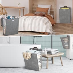 Opvouwbare Wasmand - Wasmanden - Wassorteerder - Stof - Opbergmand - Waszak voor wasgoed - Wassorteerder - Organizer Kleding - Laundry Basket - 45 x 35 x 10 cm - Grijs — thumbnail 5