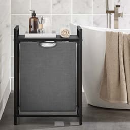 Wasmand, vuilewasmand, met opbergrek en uitschuifbare afneembare waszak, stevig en duurzaam metalen frame, grote capaciteit van 65 liter, geschikt voor wasruimte, slaapkamer en badkamer, 50 x 33 x 72cm, grijs — thumbnail 4