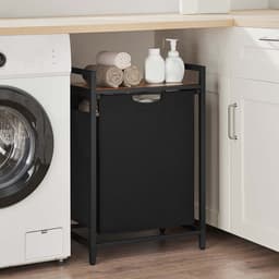 Wasmand, vuilewasmand, met opbergrek en uitschuifbare afneembare waszak, stevig en duurzaam metalen frame, grote capaciteit van 65 liter, geschikt voor wasruimte, slaapkamer en badkamer, 50 x 33 x 72 cm, zwart — thumbnail 3