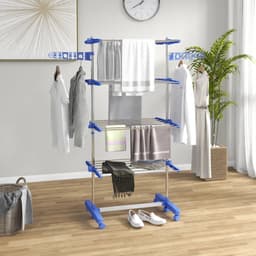 Pugsdrly Wasrek Wasdroger 5 niveaus, opvouwbaar, One-Click-systeem, 142 cm x 55 cm x 172 cm, blauw + zilver — thumbnail 2