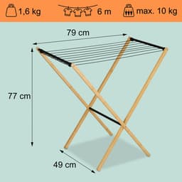 Wasrek inklapbaar - 77x79x49 cm - inklapbaar - staand - bamboe - zwart — thumbnail 3