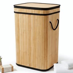 Lomera Wasmand Bamboe - Wassorteerder - 72 Liter - Klapdeksel - Uitneembare Waszak - Wasbare Binnenzak - Natuurlijk Bruin - Lichtgewicht Wasmand - Compact Formaat - Ruimtebesparend Ontwerp - Stevige Constructie — thumbnail 1
