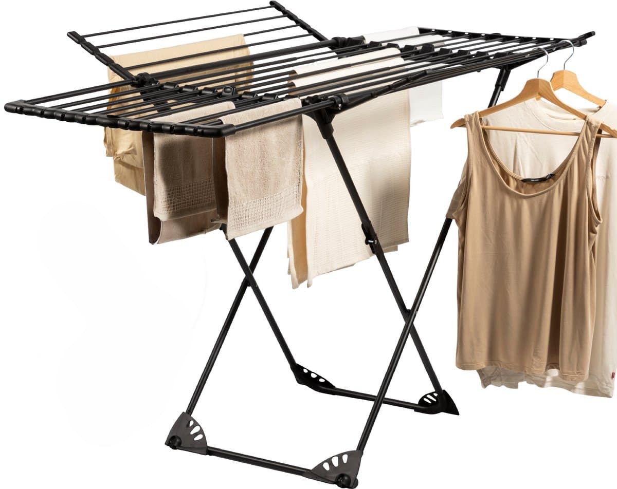 Homra Wasrek Inklapbaar - Tot 22m Was - Staand Droogrek Inklapbaar - Ruimtebesparend Wasrek - Droogrekken - Ecologisch Was Drogen - 182x97x103 CM - Metaal Zwart - Geschikt voor Grote Gezinnen — afbeelding 1