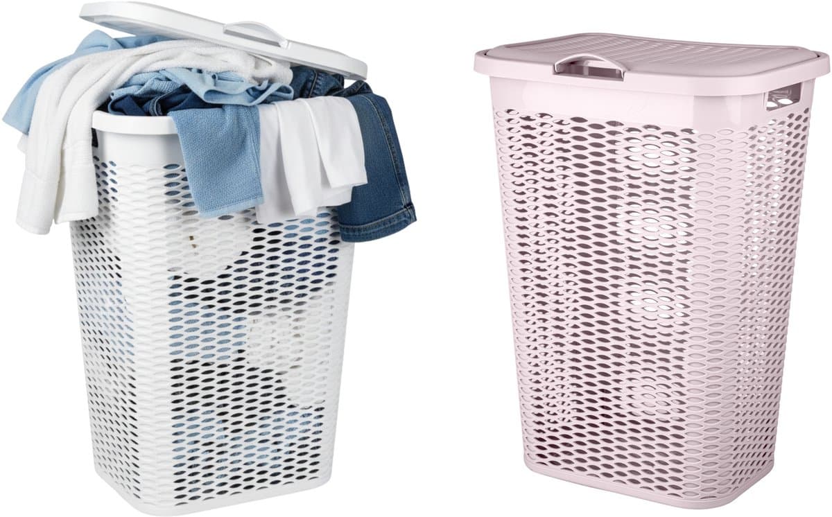 Wasmand Ventilation - met deksel - 2x - wit en roze - 50 liter - 61 x 43 cm — afbeelding 1