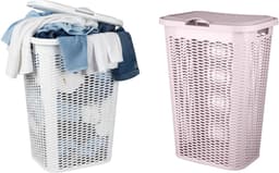 Wasmand Ventilation - met deksel - 2x - wit en roze - 50 liter - 61 x 43 cm — thumbnail 1