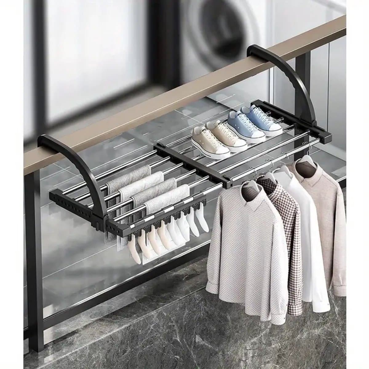 Slim Uitschuifbaar Droogrek – 64–110 cm, Ideaal voor Kleine Ruimtes — afbeelding 1