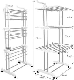 Uitschuifbaar Droogrek met Wielen – 3-Laags Opvouwbaar Droogrek voor Binnen en Buiten (170 cm) — thumbnail 4