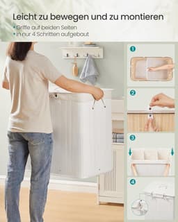 SONGMICS Wasmand met deksel, 3 compartimenten, 170 liter, bamboe wasmand, opvouwbare waszak, afneembaar en machinewasbaar, met handgrepen, voor wasruimte of slaapkamer, wit – LCB013W01 — thumbnail 5