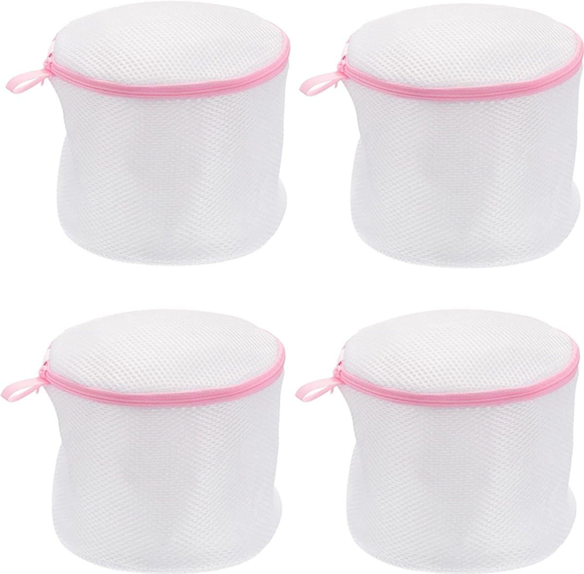 Waszakken - 4 Stuks - Wasnetten - Polyester - Bescherm je Wasgoed en Wasmachine - Waszakjes met Rits - Bh Waszak - Laundry Bag - Wasnetje - Wassorteerder - Packing Cubes - Travel Organizer - Geschikt voor het wassen van 2 bh's - 16*16cm - Roze/Wit — afbeelding 1