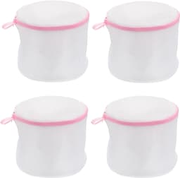 Waszakken - 4 Stuks - Wasnetten - Polyester - Bescherm je Wasgoed en Wasmachine - Waszakjes met Rits - Bh Waszak - Laundry Bag - Wasnetje - Wassorteerder - Packing Cubes - Travel Organizer - Geschikt voor het wassen van 2 bh's - 16*16cm - Roze/Wit — thumbnail 1