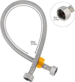 2-delige gevlochten hogedrukslang - Slang voor boilers, explosieveilige slang - Bestand tegen hoge temperaturen - Geschikt voor kraaninlaat - 304 slang met dubbele uiteinden [60 cm] [Gegalvaniseerde stalen dop] — thumbnail 3
