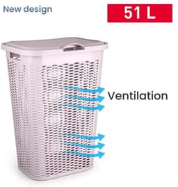 Plasticforte Wasmand Ventilation - met deksel - roze - kunststof - 51 liter - 43 x 35 x 61 cm - Badkamer - Wasgoed - Nieuw design - Zeer stevig — thumbnail 3
