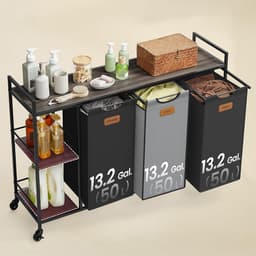 Wasmand, vuilewasmand met 3 compartimenten, 3 open opberglades, labels, wieltjes en afneembare voering. Grote opslagcapaciteit van 150 liter. Geschikt voor slaapkamer, wasruimte en badkamer. 117 x 33 x 80,5 cm, zwart. — thumbnail 5
