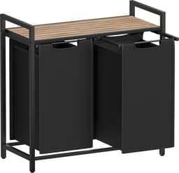 Wasmand met 2 vakken, uittrekbaar en afneembare waszakken, stevig en duurzaam oxforddoek gecombineerd met een robuust metalen frame, 2 x 46 liter, 73 x 33 x 72 cm, grijs en zwart — thumbnail 1