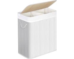 Witte Wasmand met 2 compartimenten 100L – Opvouwbare Wasverzamelaar met Deksel en Verwijderbare Waszak