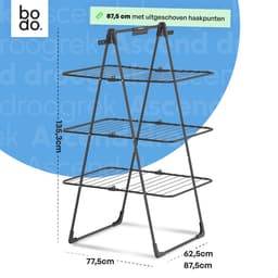 Bodo® Inklapbare Droogtoren – Staand Wasrek met 3 Niveaus - Zwart — thumbnail 2