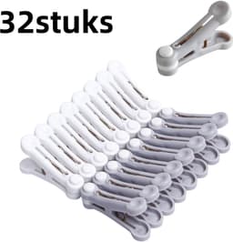 32 stuks - Wasknijpers - Sokkenknijpers - Winddichte knijpers - Geschikt voor wasknijpers, onzichtbare knijpers, huishoudelijke kledingknijpers - Grijs, wit — thumbnail 1