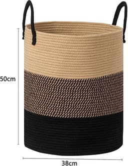 CHIWIN Wasmand Opvouwbaar Katoen - Ronde Wasmand met Hengsel - Wasbox Handgeweven 56L - Wassorteerder - Multifunctioneel Opbergmand - Ademend materiaal — thumbnail 2
