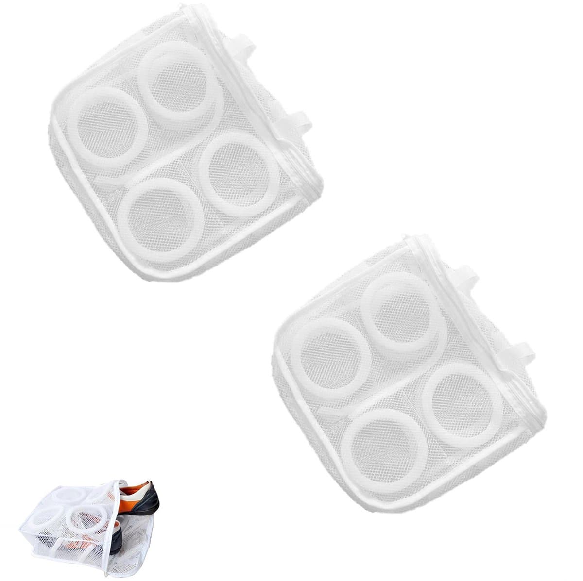 2-stuks Wasnet voor schoenen -Schoenenzak voor wasmachine -Schoenenwaszak met rits - Schoenenwaszak -Multi-bescherming -Mesh-ontwerp - Lichtgewicht en draagbaar - met handvat -Geschikt voor schoenen, bh's, sokken -Wit — afbeelding 1