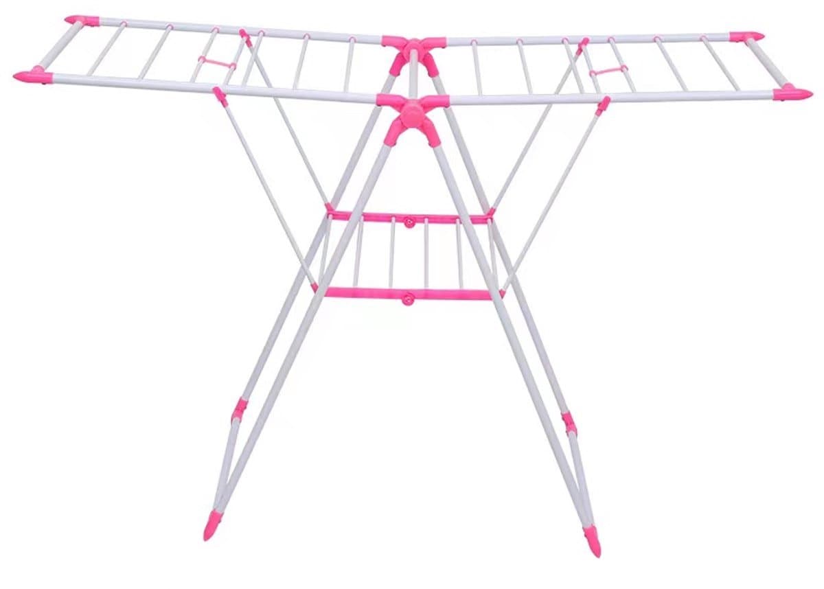 Stevig Inklapbaar Wanddroogrek – Ruimtebesparend Droogrek – Voor Binnen & Buiten – Kledingrek – Drooglengte 130 cm – Roze — afbeelding 1