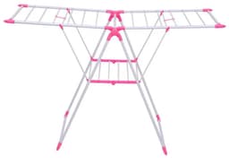 Stevig Inklapbaar Wanddroogrek – Ruimtebesparend Droogrek – Voor Binnen & Buiten – Kledingrek – Drooglengte 130 cm – Roze — thumbnail 1
