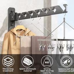 1 stuk - Droogrek voor kleding - Opvouwbare Wandkledinghaken 180° Draaibaar - Kledingstang voor Wasruimte, Badkamer en Balkon - Zwart — thumbnail 3
