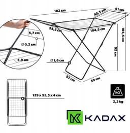 KADAX Droogrek met vleugels, drooglengte 18 m/23 m, luchtstroomdroogrek van gepoedercoat staal, inklapbaar droogrek (zwart/2-vleugels) — thumbnail 2