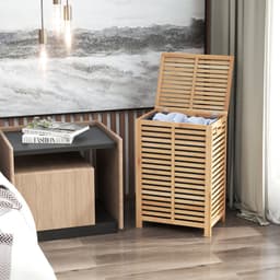 COSTWAY Wasmand met deksel, groot, 80 liter wasverzamelaar, bamboe, wasbox met waszak, uitneembaar en wasbaar, voor badkamer, slaapkamer, woonkamer — thumbnail 4