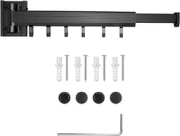 Droogrek wandmontage 30 + 24 cm, intrekbaar draaibaar kledingrek met 6 haken, aluminiumlegering kledingstang voor wandmontage, voor balkon, wasgoed, kledingkast, badkamer (30 + 24 cm) — thumbnail 2