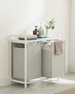 ACAZA Wasmand - Wassorteerder - 2 Vakken - 92 L - 73 x 33 x 72 cm - Wit — thumbnail 4