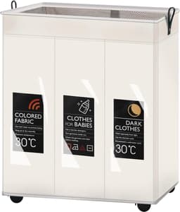 Wasmand 3 Vakken - Wassorteerder - 95L - Opvouwvare Wasmand - Wit - Inklapbare - Op Wielen - Met Hengsel - Voor Badkamer, Babykamer, Slaapkamer - Opbergmand - Speelgoedmand — thumbnail 1